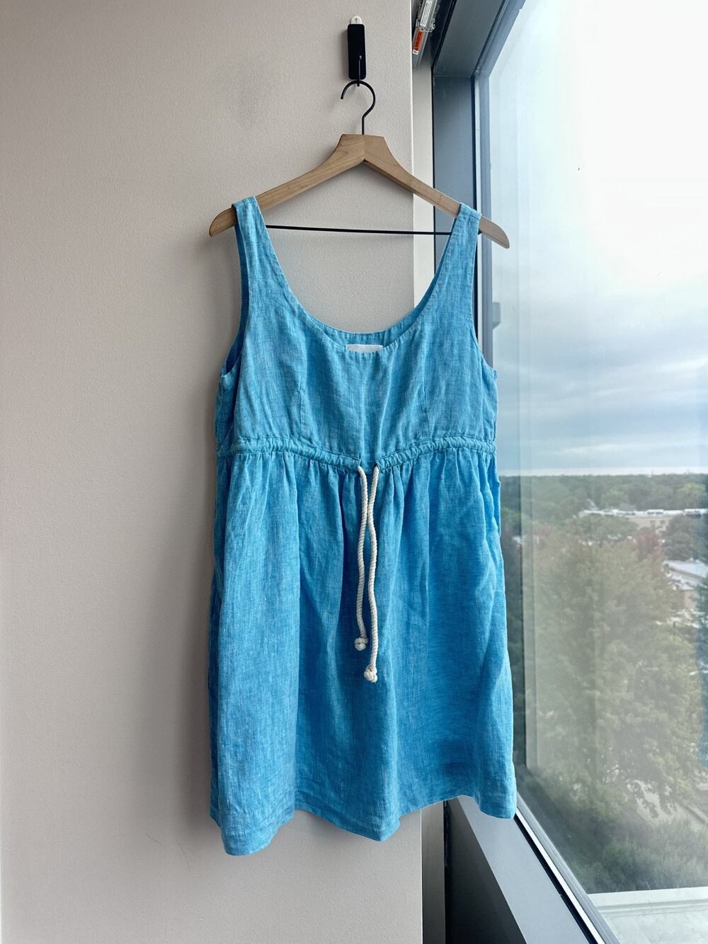 Tuckernuck Pomander Place Aqua Blue Sabella 100% Linen Casual Mini Dress Sz XL